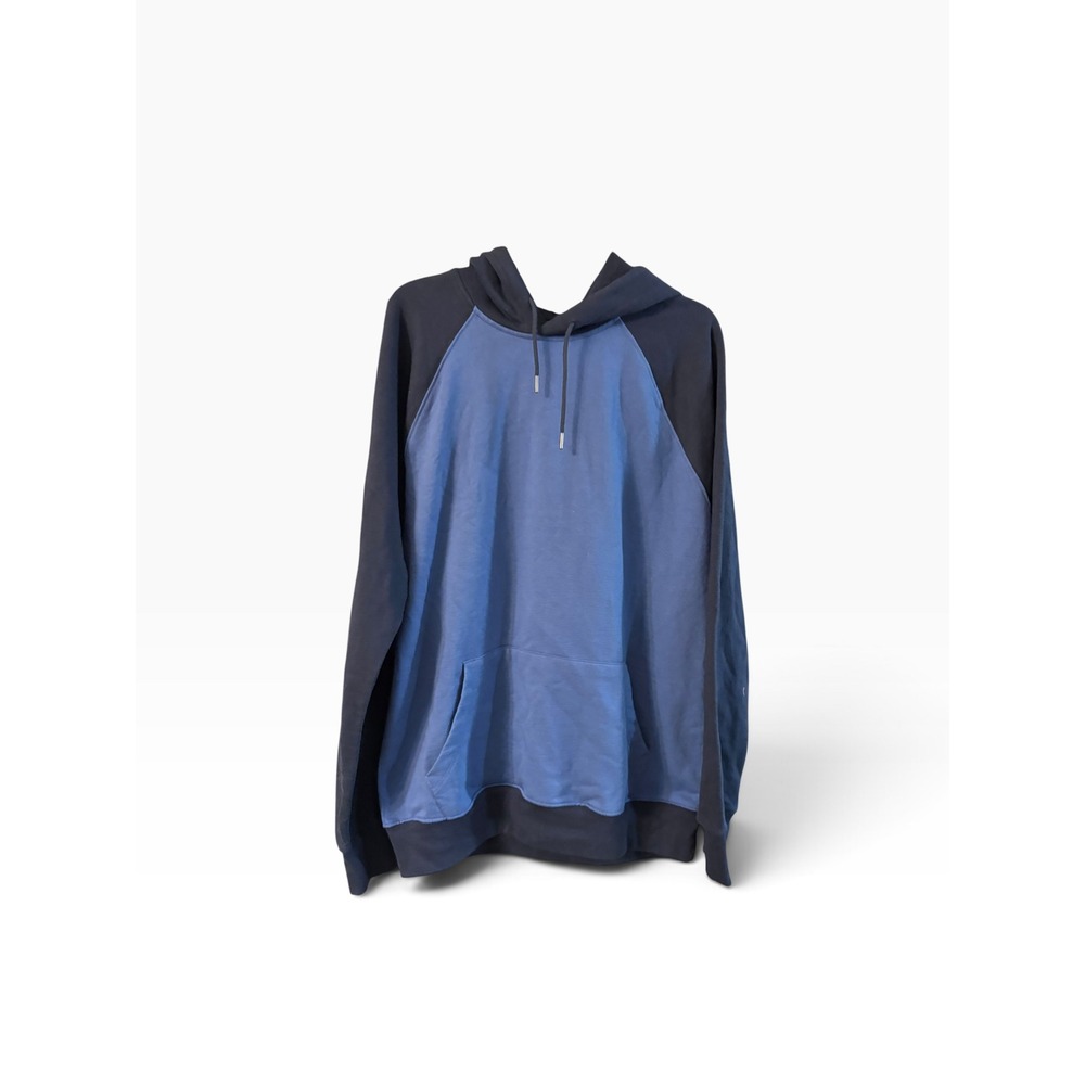 J. Crew Authentic Fleece Raglan Hoodie Mens XL Blue Two Tone Pullover Sweatshirt